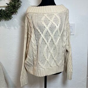 Aakaa Mauve Off-Shoulder Sweater Cable Ribbed Chunky Oversized size S